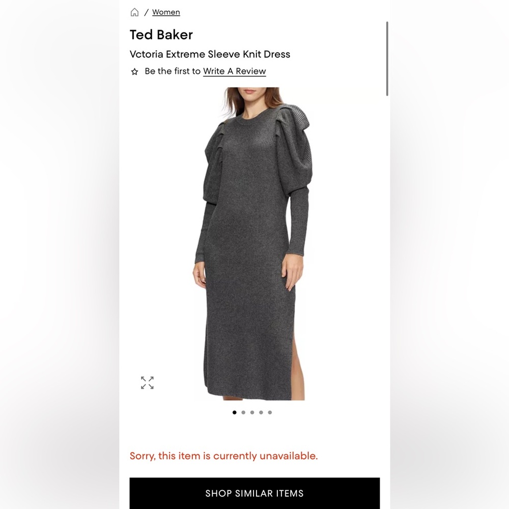 Ted Baker Charcoal Gray Puff-Sleeve Knit Midi Dress